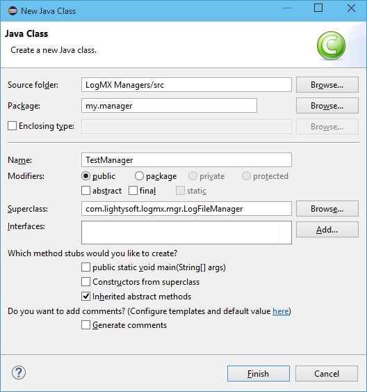 Create a new Log Manager for LogMX using Eclipse