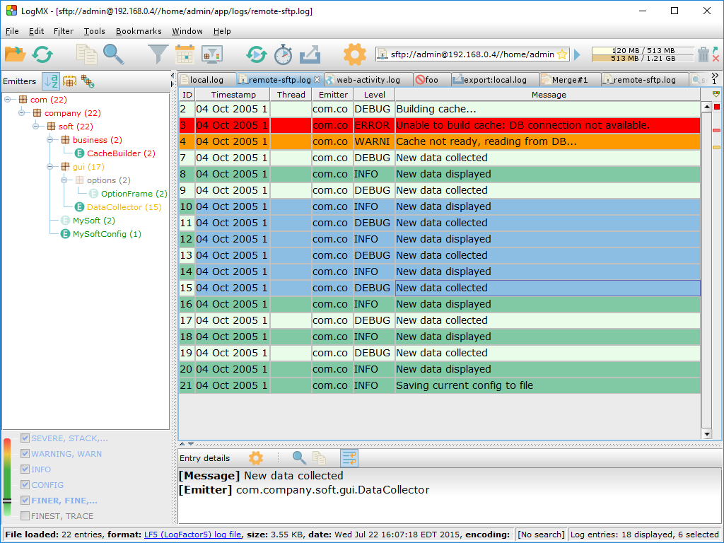 Main window with other display settings